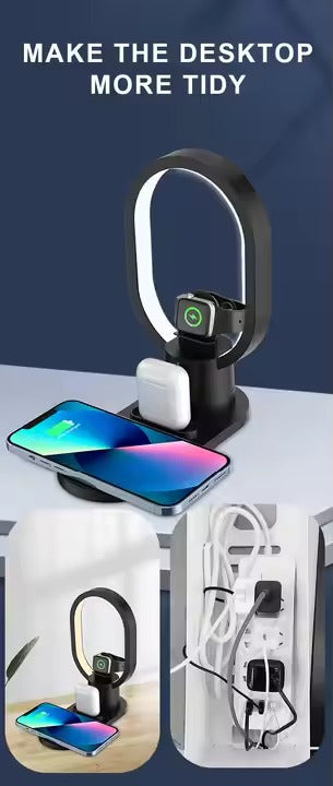 4 In 1 Wireless Charger with Lamp | Black 4 In 1 Wireless Charger with Lamp | Black